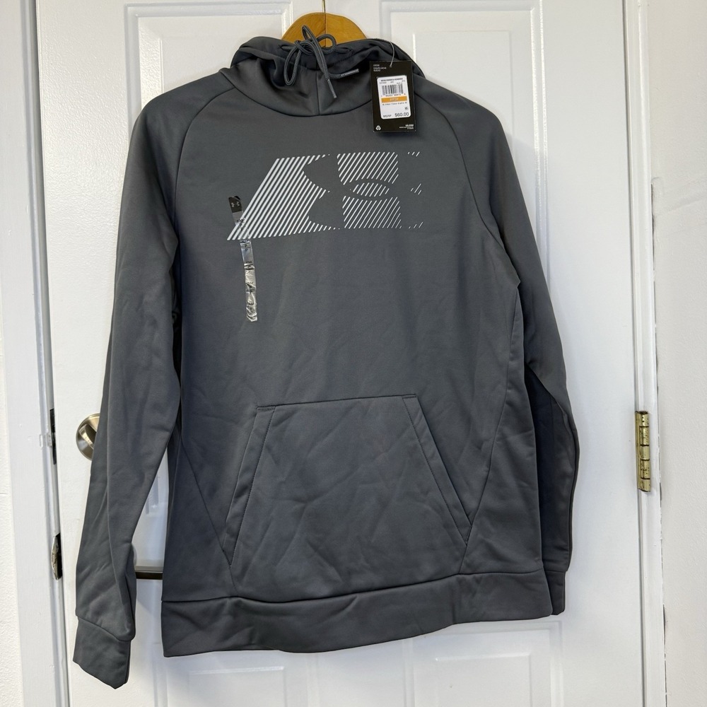 NWT Under Armour Men's Size Small Charcoal Grey‎ Hoodie Logo Pullover Coldgear